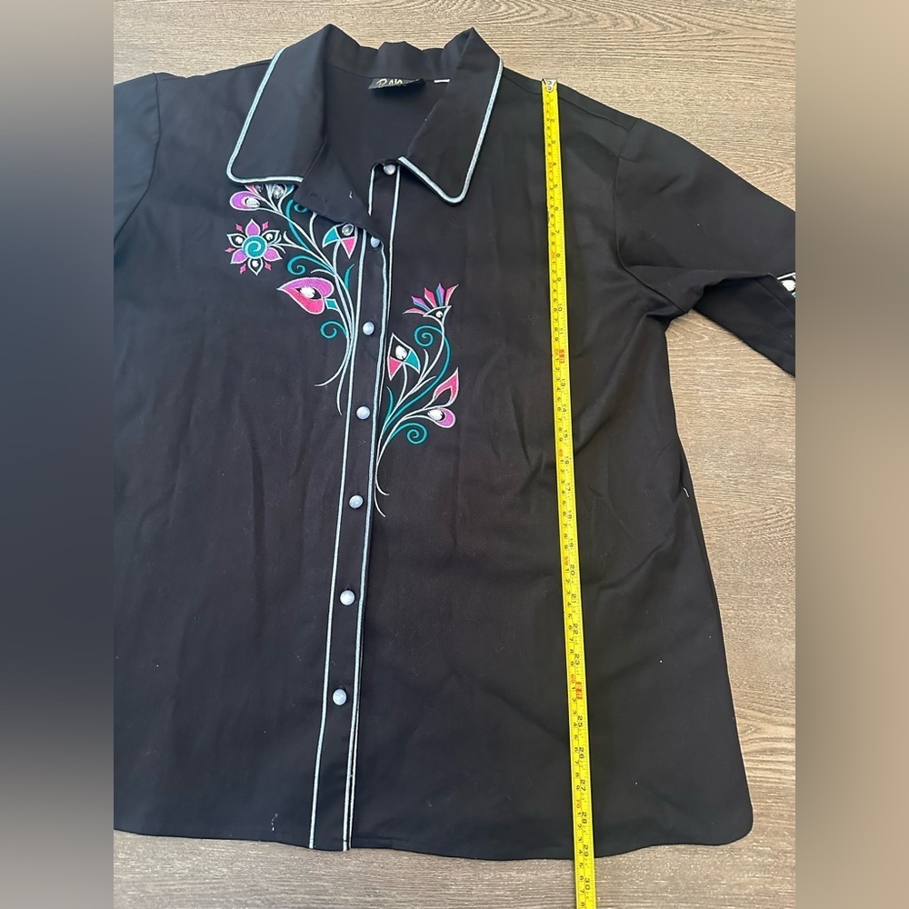 BOB MACKIE WEARABLE ART BLACK BUTTON-DOWN EMBROIDERED SHIRT - Size XL SKU:225 - Picture 10 of 10